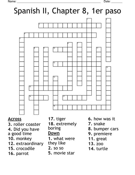 Download Chapter 8 Crossword Answers For Spanish 2 