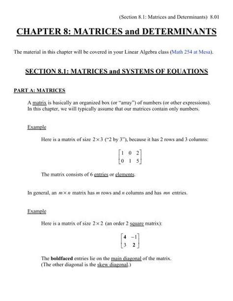 Read Online Chapter 8 Matrices And Determinants Math Notes And Math 
