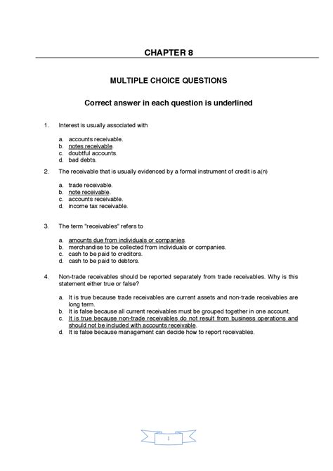 Read Chapter 8 Multiple Choice Questions 