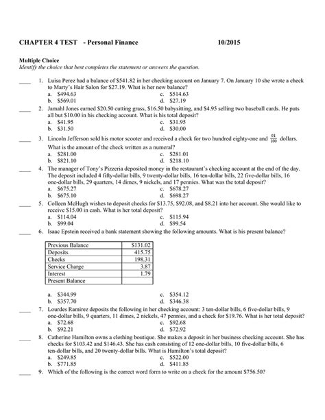 Read Chapter 8 Test B Personal Finance 