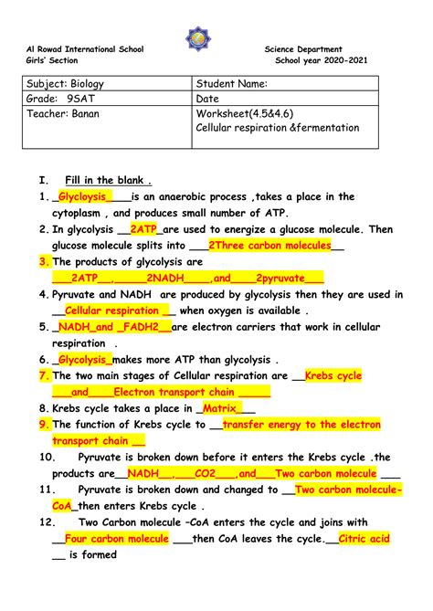 Full Download Chapter 9 Cellular Respiration Wordwise Answer Key 