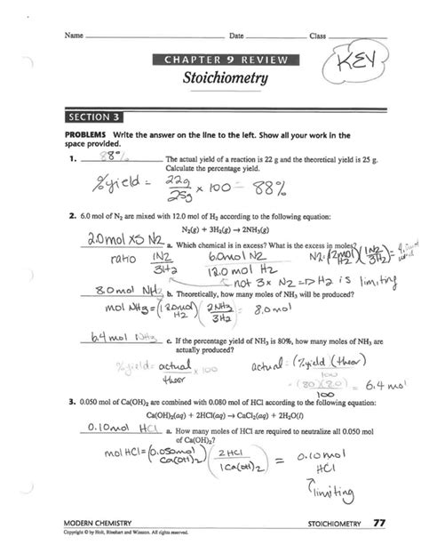 Read Chapter 9 Review Stoichiometry Section 3 Answer Key 