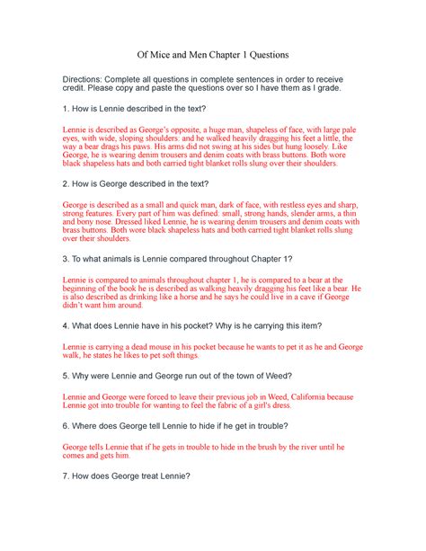 Full Download Chapter Questions For Of Mice And Men With Answers 