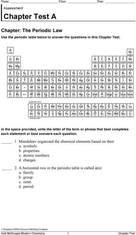 Download Chapter Test Periodic Table Answers 