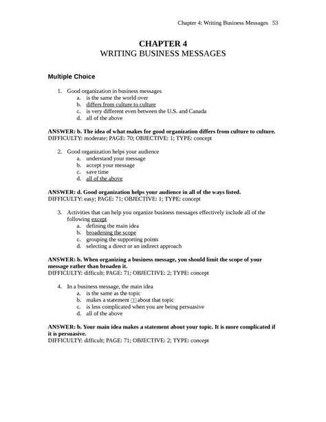 Download Chapter Writing Business Messages Multiple Choice Questions 