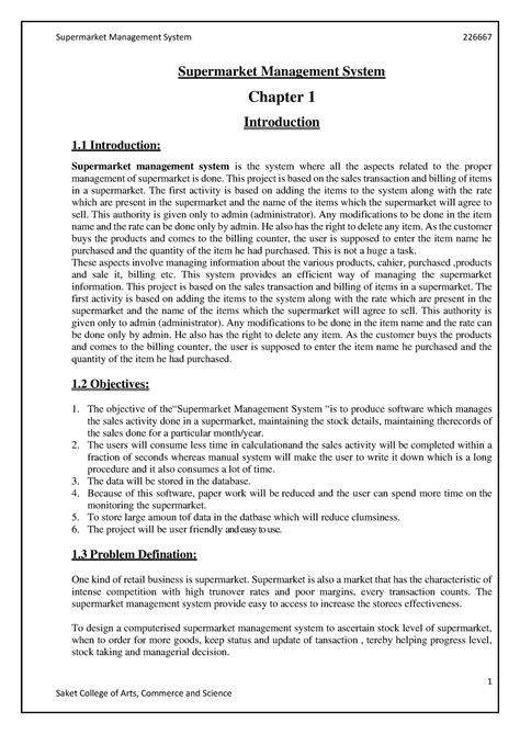 Chapter1 Supermarket Management System Project Documentation