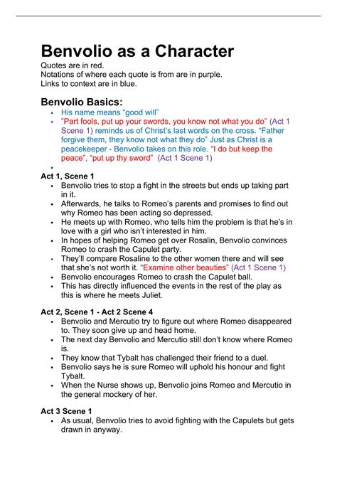 Character Analysis Of Benvolio