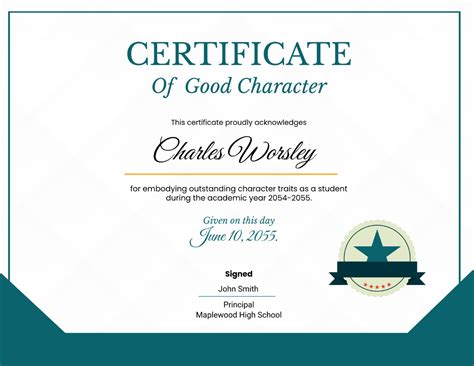 Character Certificate Format For School Student