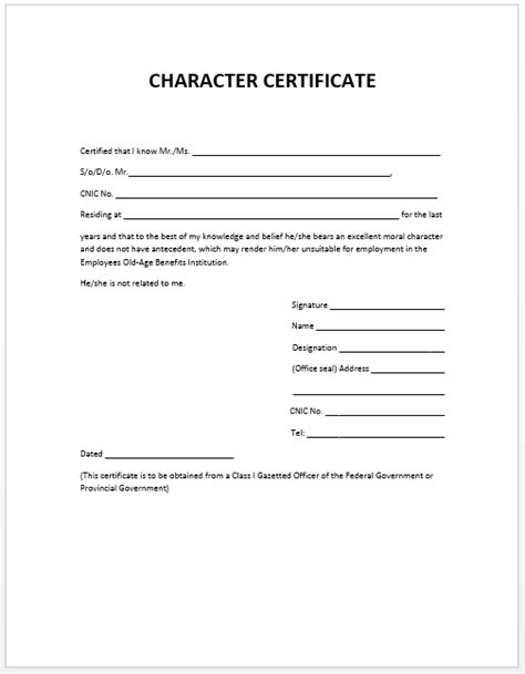 Character Certificate Format Pdf