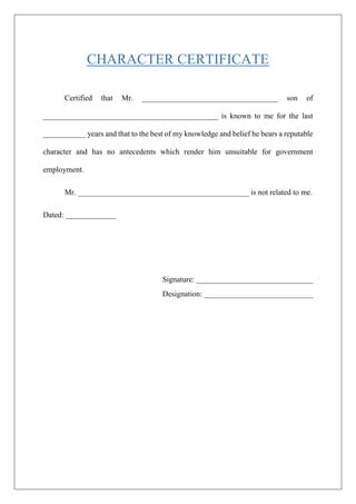 Character Certificate Pdf