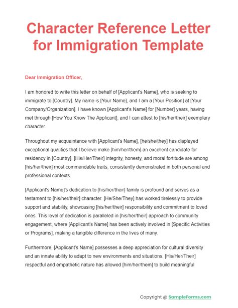 Character Reference Letter Immigration