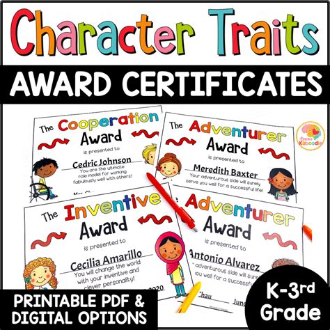 Character Traits Awards Certificates For Kinder 3rd Grade Character Traits 1st Grade - Character Traits 1st Grade