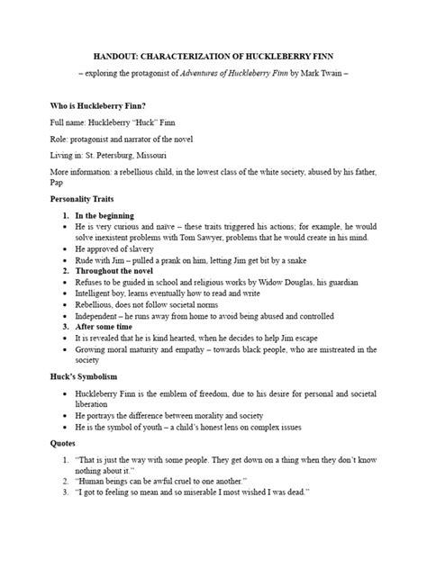 Characterization In Huckleberry Finn