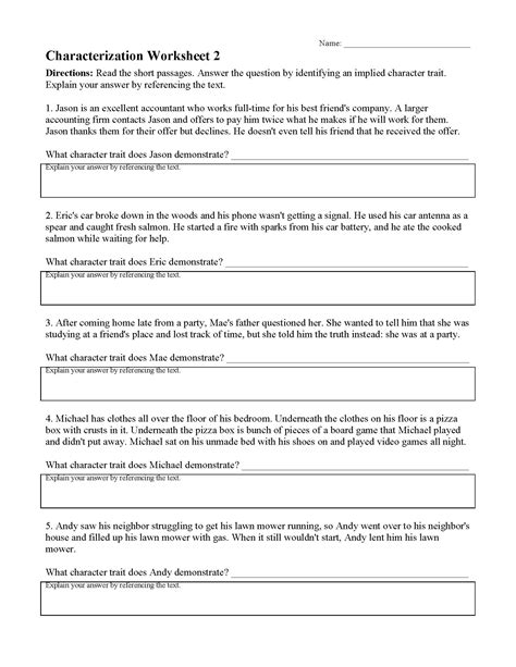 Characterizations Worksheet 2 Reading Activity Ereading Worksheets Characterization Worksheet 11th Grade - Characterization Worksheet 11th Grade