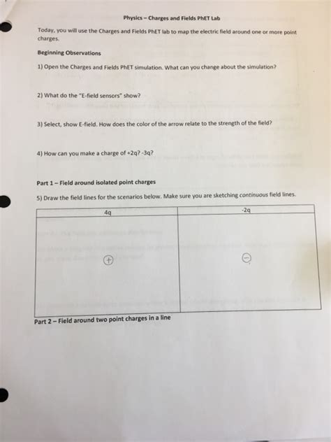 Charges And Fields Phet Lab Worksheet Answers