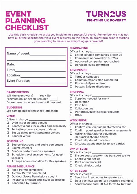 charity event planning checklist template
