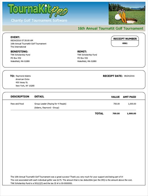 Read Online Charity Golf Outing Receipt Sample 
