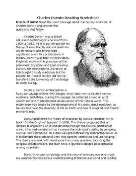 charles darwin reading and worksheet force