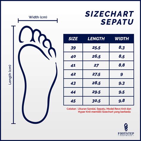 chart size sepatu