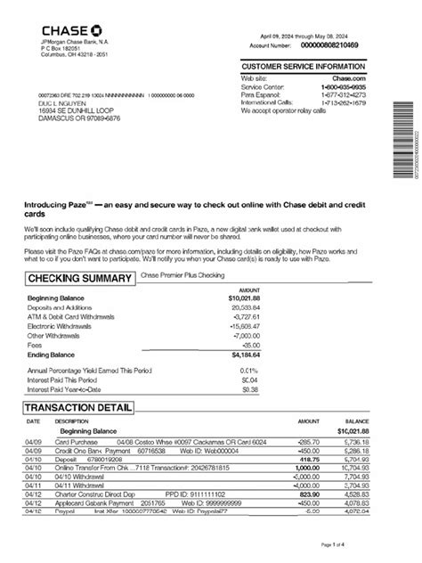 Chase Bank Statement Font