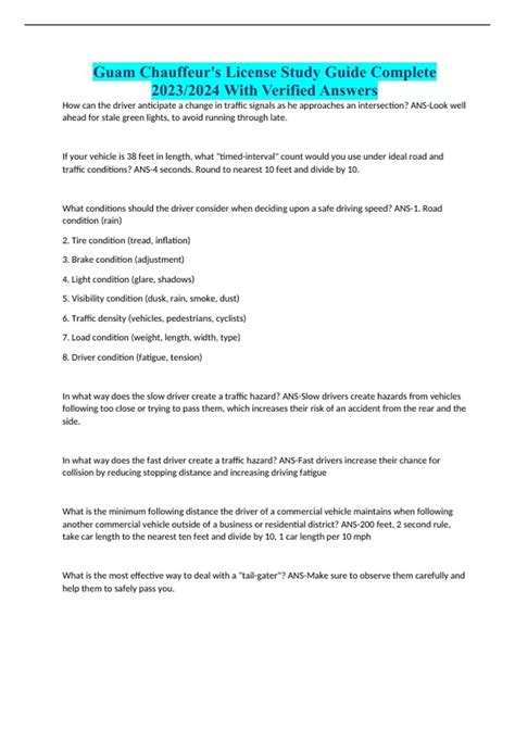 Chauffeurs License Study Guide