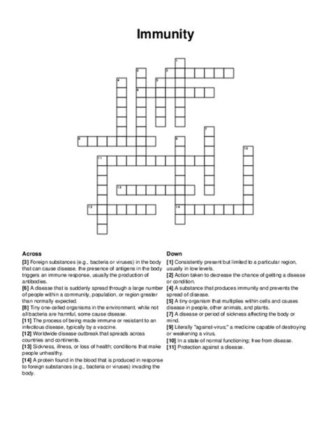 Check For Immunity Crossword