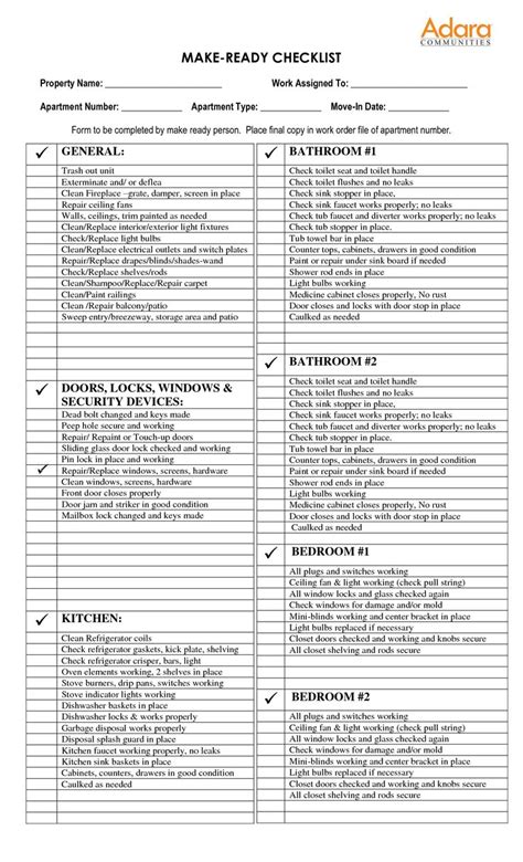check list for apartment make ready Google Search Apartment make