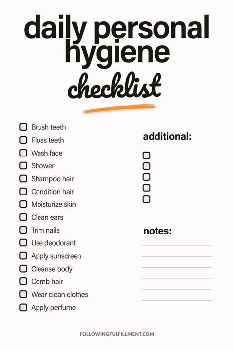 checklist for basic personal hygiene and grooming