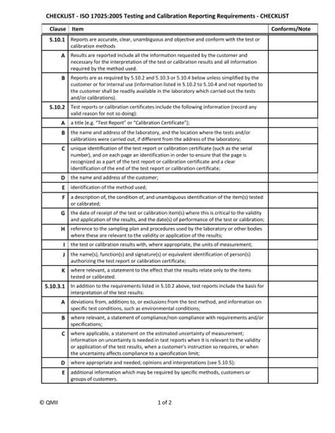 Checklist Iso 17025 2005 Testing And Calibration