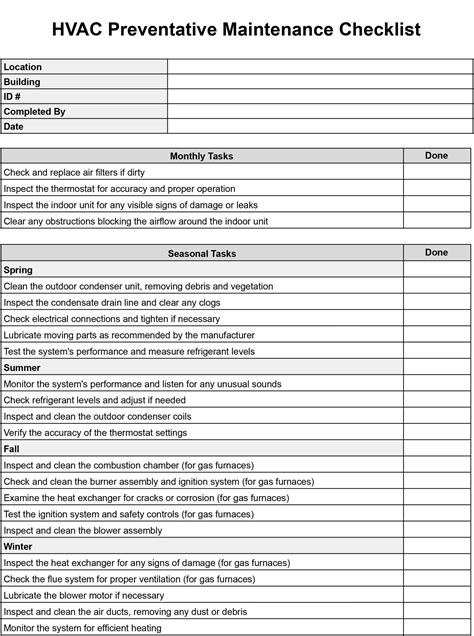Checklist Of Preventive Maintenance Freezer Room