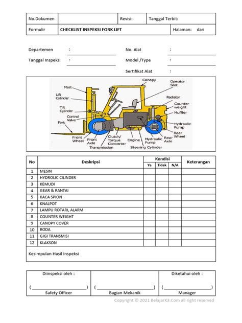 checklist perawatan forklift
