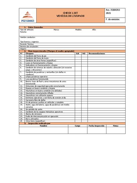 checklist vehiculos livianos pdf