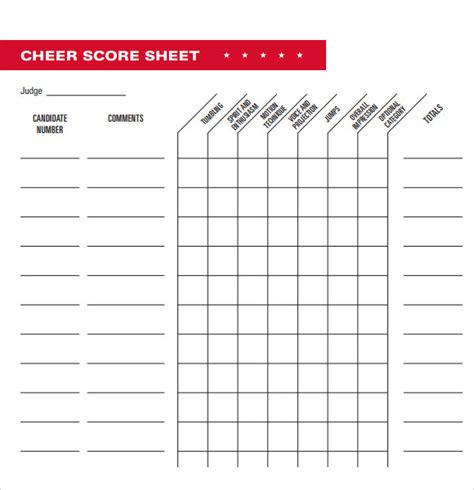 cheerleading tryout score sheet template