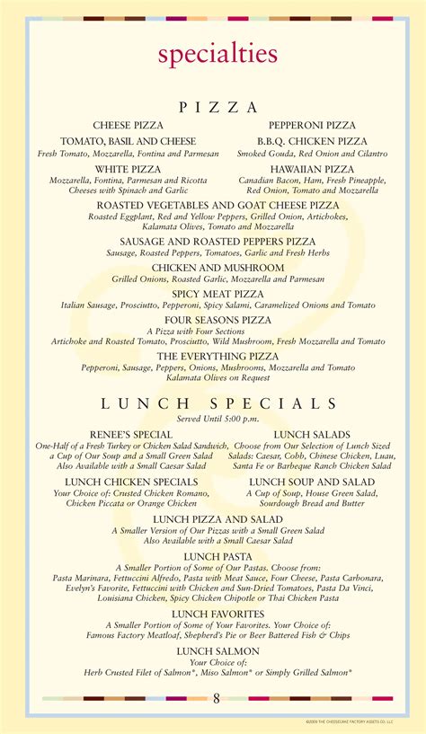 Cheesecake Factory Lunch Menu