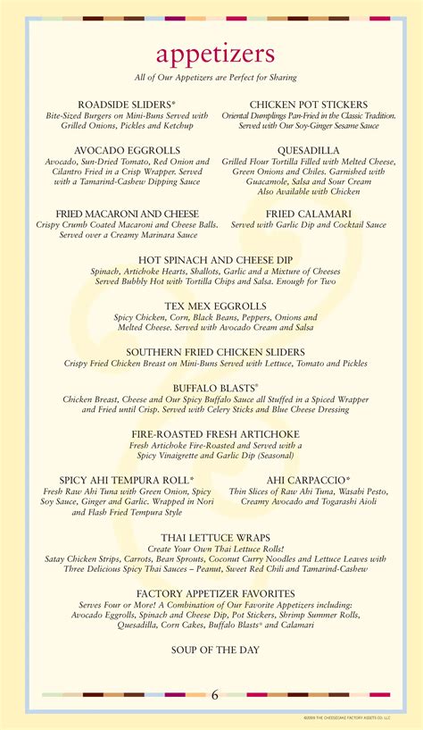 Cheesecake Factory Menu Pdf