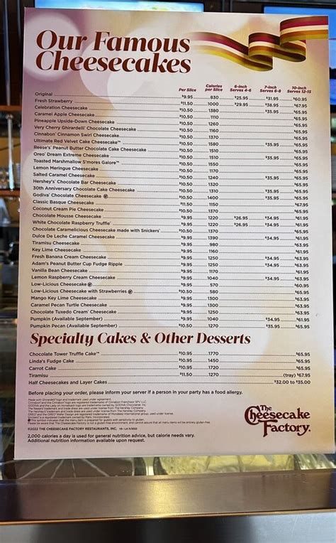 Cheesecake Factory Menu With Prices