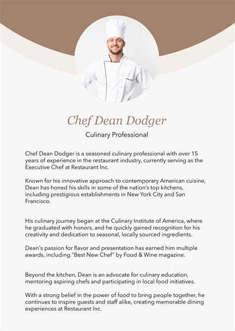 chef biography questions template
