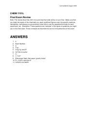 Chem 1151l Final Exam Answer Key