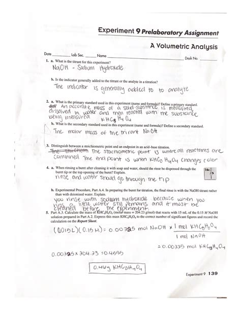 chem lab experiment 9 answer key