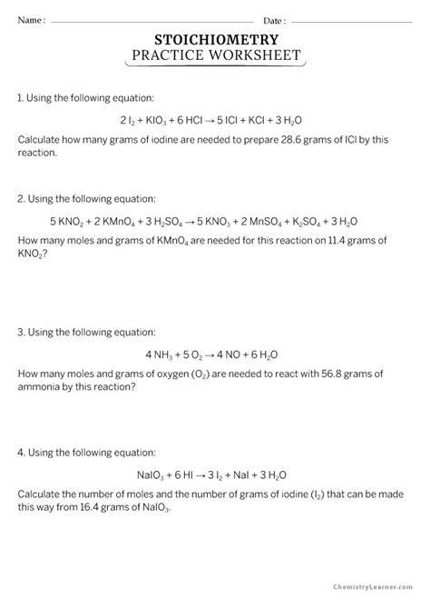 Chem Stoichiometry Practice Problems