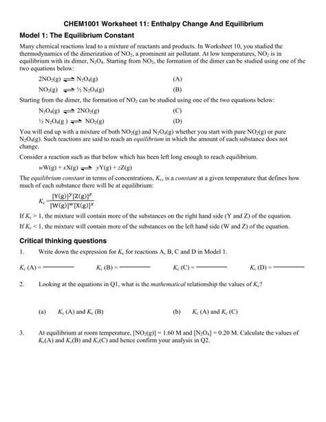 Chem1001 Worksheet 11 Enthalpy Change And Worksheet 11 Concentration Worksheet Chemistry - Concentration Worksheet Chemistry