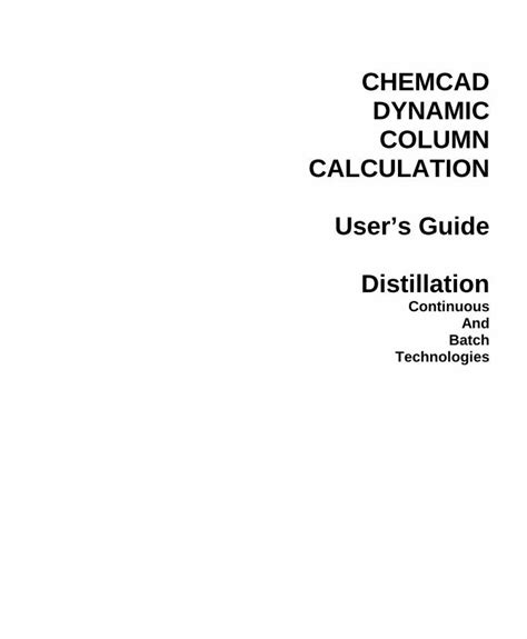 Download Chemcad Dynamic Column Calculation User S Guide Distillation 