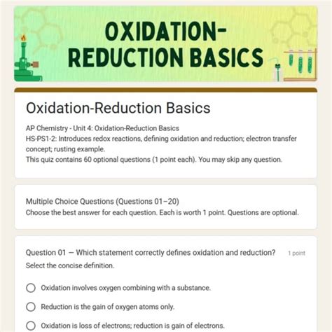 chemfax oxidation reduction basics lab