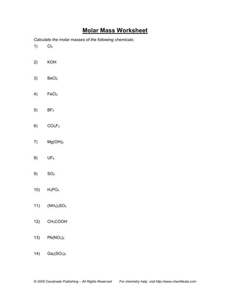 Chemfiesta Molar Mass Practice Answer Key