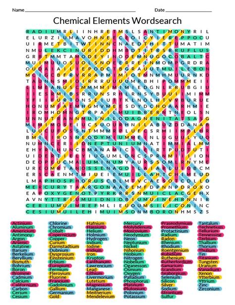 Chemical Elements Word Search Answer Key