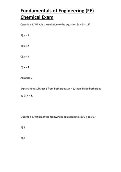 Chemical Engineering Fe Practice Exam