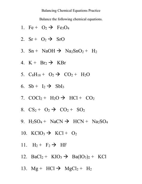 Chemical Equation Worksheet