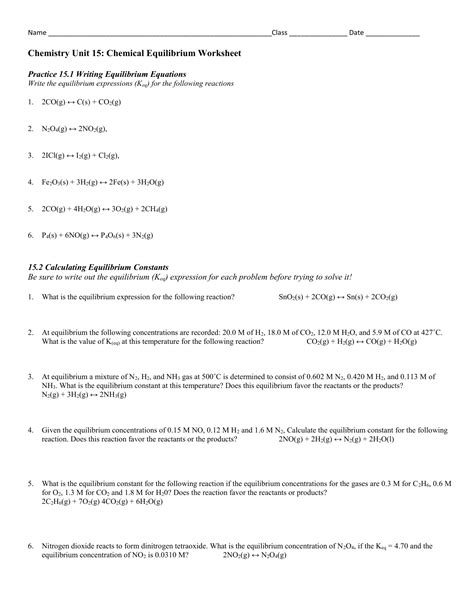 Chemical Equilibrium Answer Key