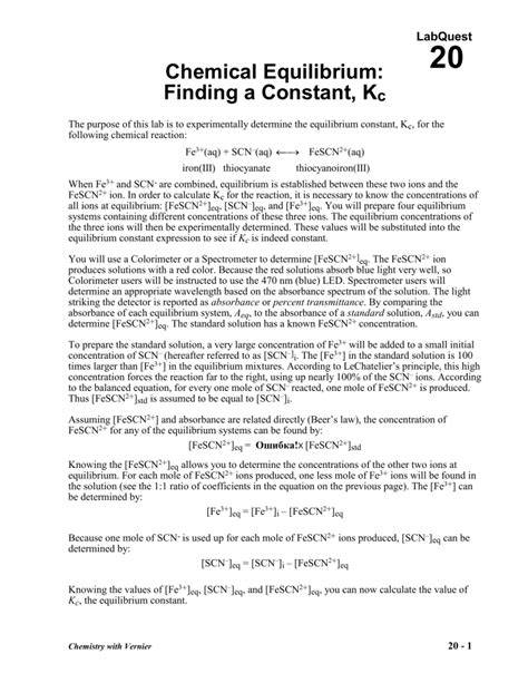 chemical equilibrium finding kc lab answers