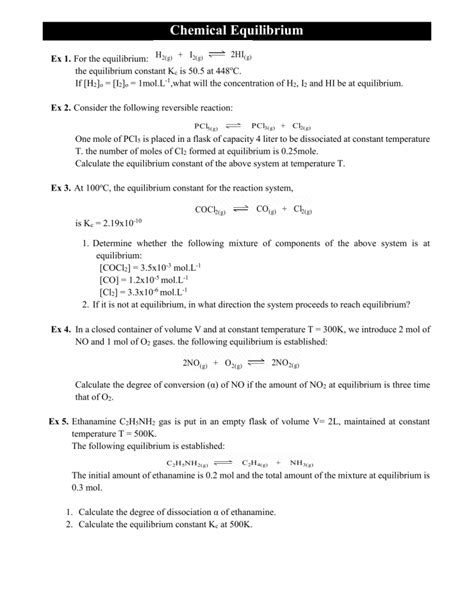 Chemical Equilibrium Problems With Solutions